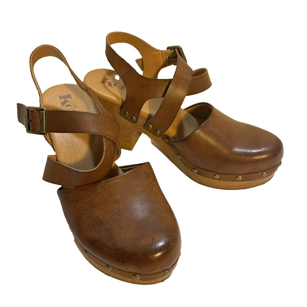 Korks Abloom Strappy Studded Clog Platform Slingback Pump Mule Brown Size 7M